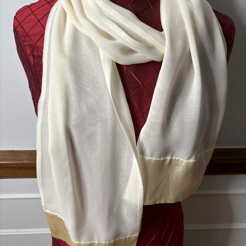Cream Long Scarf with Smooth Texture and Subtle Sheen